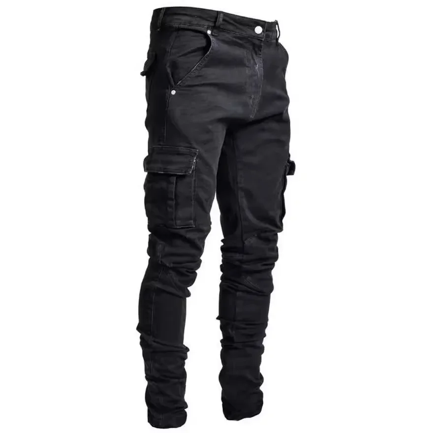 Men Street Elastic Denim Jeans Wash Solid Color Multi Pockets Cargo Pants Casual Slim Fit Daily Wear Joggers Mid Waist Trousers Men Street Elastic Denim Jeans Wash Solid Color Multi Pockets Cargo Pants Casual Slim Fit Daily Wear Joggers Mid Waist Trousers