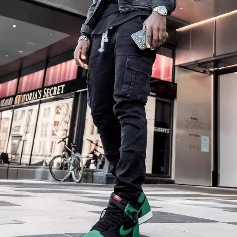 Men Street Elastic Denim Jeans Wash Solid Color Multi Pockets Cargo Pants Casual Slim Fit Daily Wear Joggers Mid Waist Trousers Men Street Elastic Denim Jeans Wash Solid Color Multi Pockets Cargo Pants Casual Slim Fit Daily Wear Joggers Mid Waist Trousers
