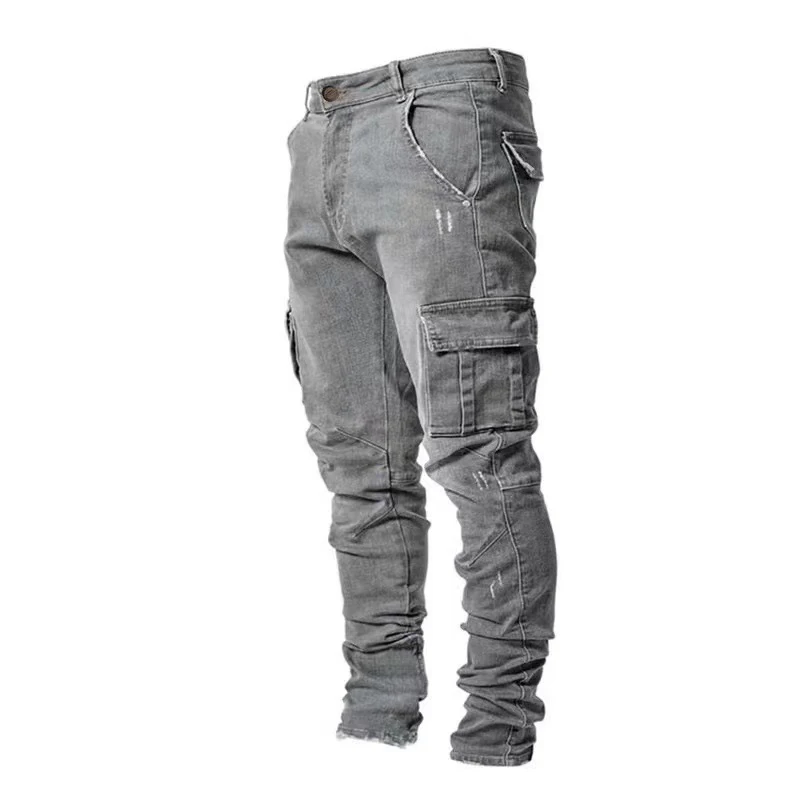 Men Street Elastic Denim Jeans Wash Solid Color Multi Pockets Cargo Pants Casual Slim Fit Daily Wear Joggers Mid Waist Trousers Men Street Elastic Denim Jeans Wash Solid Color Multi Pockets Cargo Pants Casual Slim Fit Daily Wear Joggers Mid Waist Trousers