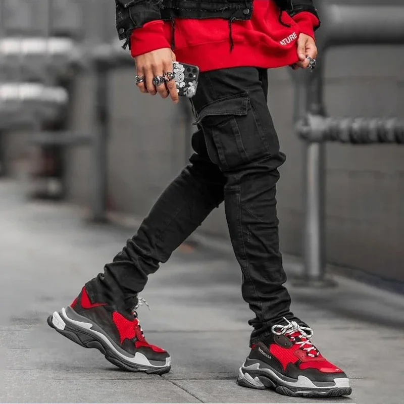 Men Street Elastic Denim Jeans Wash Solid Color Multi Pockets Cargo Pants Casual Slim Fit Daily Wear Joggers Mid Waist Trousers Men Street Elastic Denim Jeans Wash Solid Color Multi Pockets Cargo Pants Casual Slim Fit Daily Wear Joggers Mid Waist Trousers