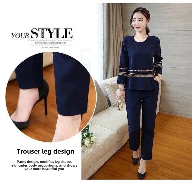New Spring-Autumn Fashion Plus Size Loose Fit Sweatshirt Casual Slimming 2-Piece Set Trendy Mother's Attire New Spring-Autumn Fashion Plus Size Loose Fit Sweatshirt Casual Slimming 2-Piece Set Trendy Mother's Attire