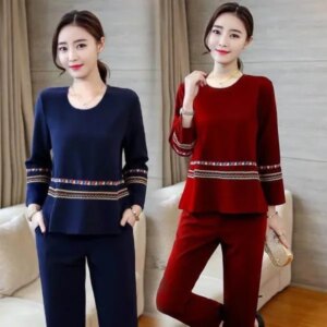 New Spring-Autumn Fashion Plus Size Loose Fit Sweatshirt Casual Slimming 2-Piece Set Trendy Mother's Attire
