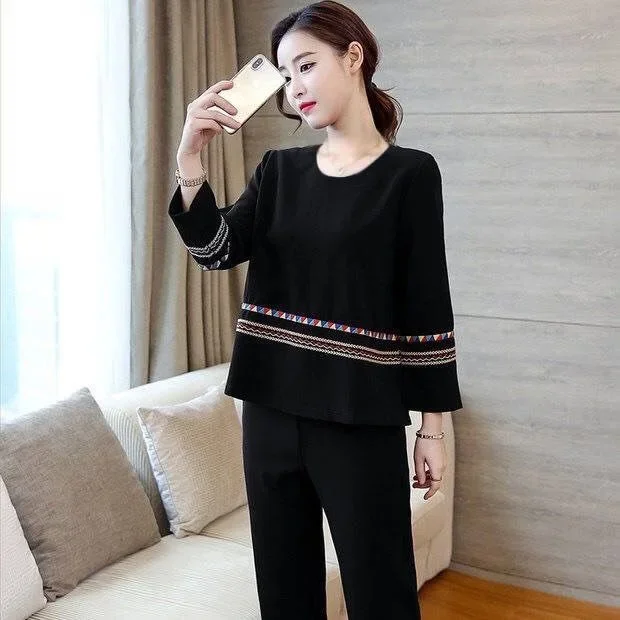 New Spring-Autumn Fashion Plus Size Loose Fit Sweatshirt Casual Slimming 2-Piece Set Trendy Mother's Attire New Spring-Autumn Fashion Plus Size Loose Fit Sweatshirt Casual Slimming 2-Piece Set Trendy Mother's Attire