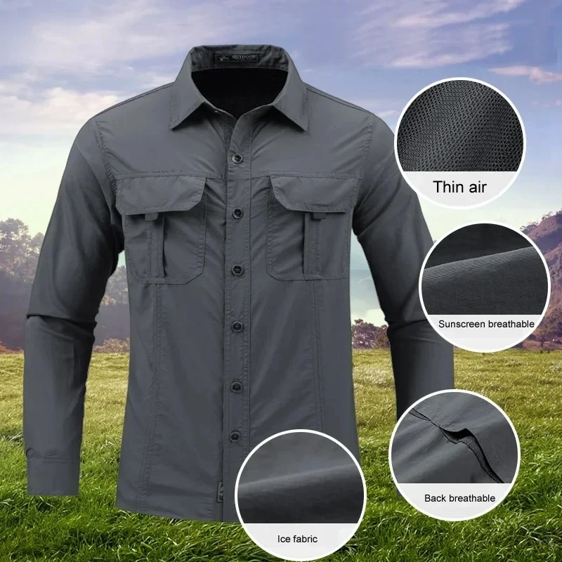 Men Summer Tactical Long Sleeved Shirts US Hot Outdoor Multi-pocket Army Green Waterproof Summer Camping Fishing Cargo Shirts Men Summer Tactical Long Sleeved Shirts US Hot Outdoor Multi-pocket Army Green Waterproof Summer Camping Fishing Cargo Shirts
