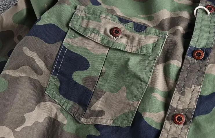 Men's Double Pocket Camo Shirt Men Camouflage Cargo Shirts High Quality Outdoor Hiking Sport Youth Out Wear Shirts