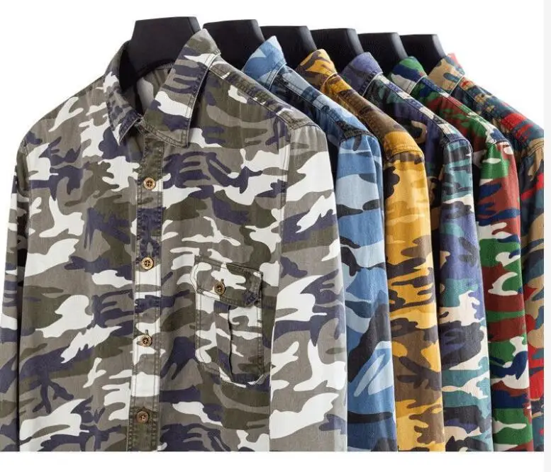 Men's Double Pocket Camo Shirt Men Camouflage Cargo Shirts High Quality Outdoor Hiking Sport Youth Out Wear Shirts