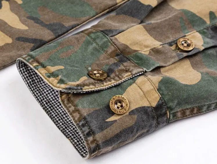 Men's Double Pocket Camo Shirt Men Camouflage Cargo Shirts High Quality Outdoor Hiking Sport Youth Out Wear Shirts