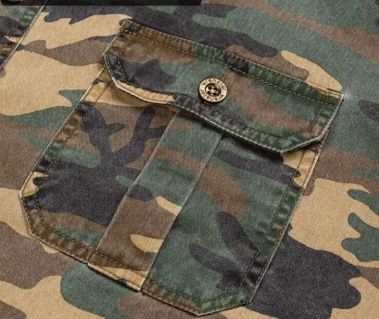 Men's Double Pocket Camo Shirt Men Camouflage Cargo Shirts High Quality Outdoor Hiking Sport Youth Out Wear Shirts