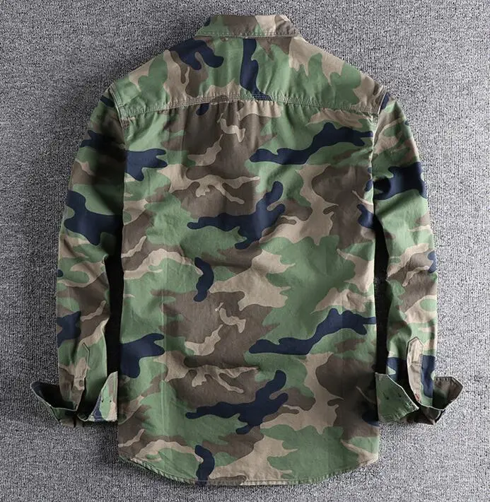 Men's Double Pocket Camo Shirt Men Camouflage Cargo Shirts High Quality Outdoor Hiking Sport Youth Out Wear Shirts