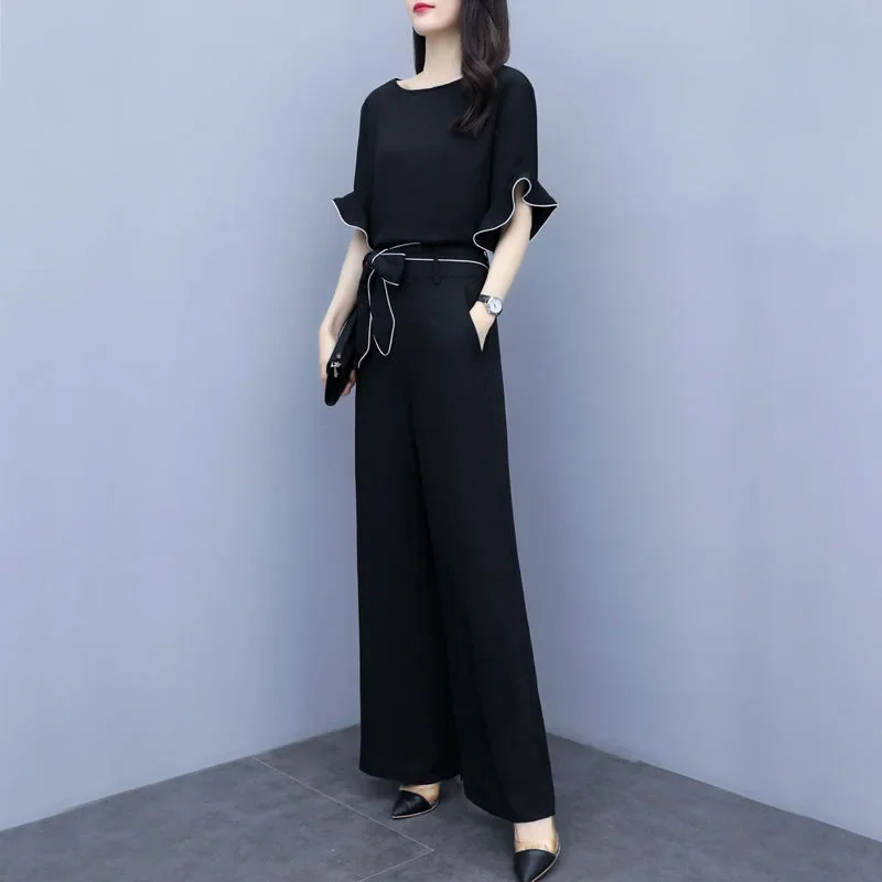 High Waist Wide Leg Pants Set Women's Fashionable Stylish Summer New Arrival Two Piece Suit Casual Slimming Elegant Lady