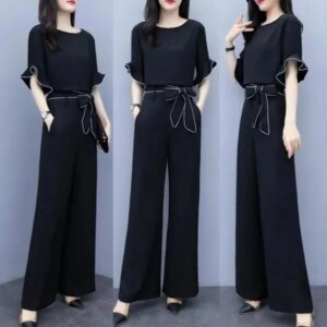 High Waist Wide Leg Pants Set Women's Fashionable Stylish Summer New Arrival Two Piece Suit Casual Slimming Elegant Lady
