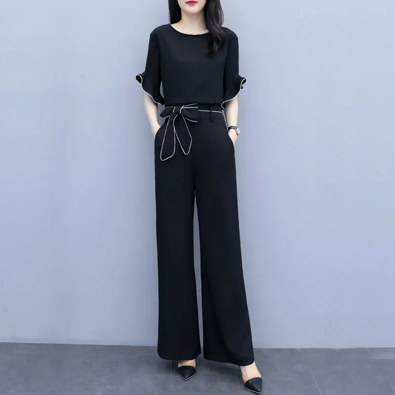 High Waist Wide Leg Pants Set Women's Fashionable Stylish Summer New Arrival Two Piece Suit Casual Slimming Elegant Lady