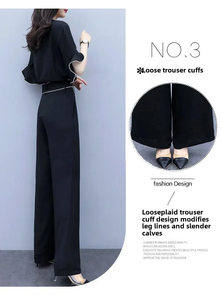 High Waist Wide Leg Pants Set Women's Fashionable Stylish Summer New Arrival Two Piece Suit Casual Slimming Elegant Lady