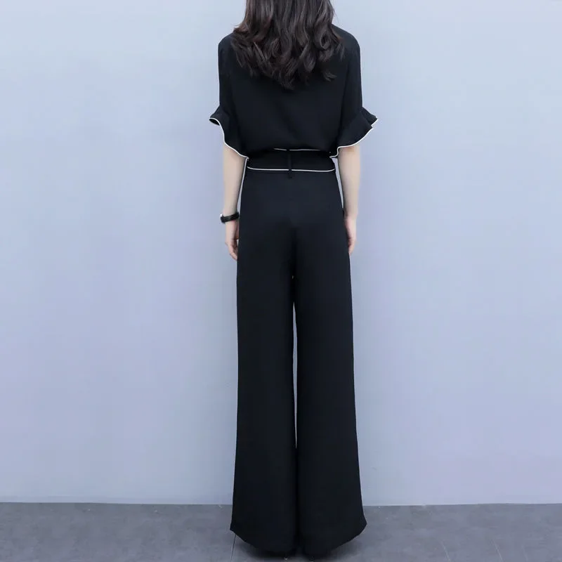 High Waist Wide Leg Pants Set Women's Fashionable Stylish Summer New Arrival Two Piece Suit Casual Slimming Elegant Lady