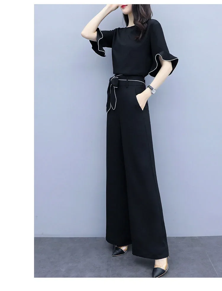 High Waist Wide Leg Pants Set Women's Fashionable Stylish Summer New Arrival Two Piece Suit Casual Slimming Elegant Lady