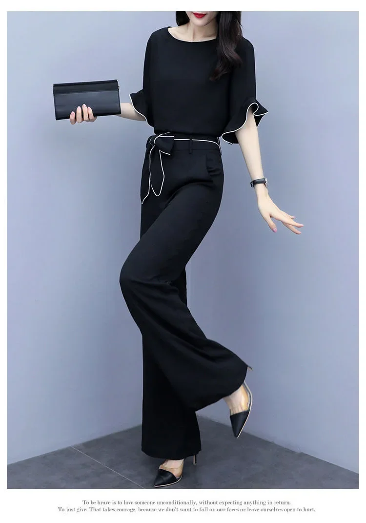 High Waist Wide Leg Pants Set Women's Fashionable Stylish Summer New Arrival Two Piece Suit Casual Slimming Elegant Lady