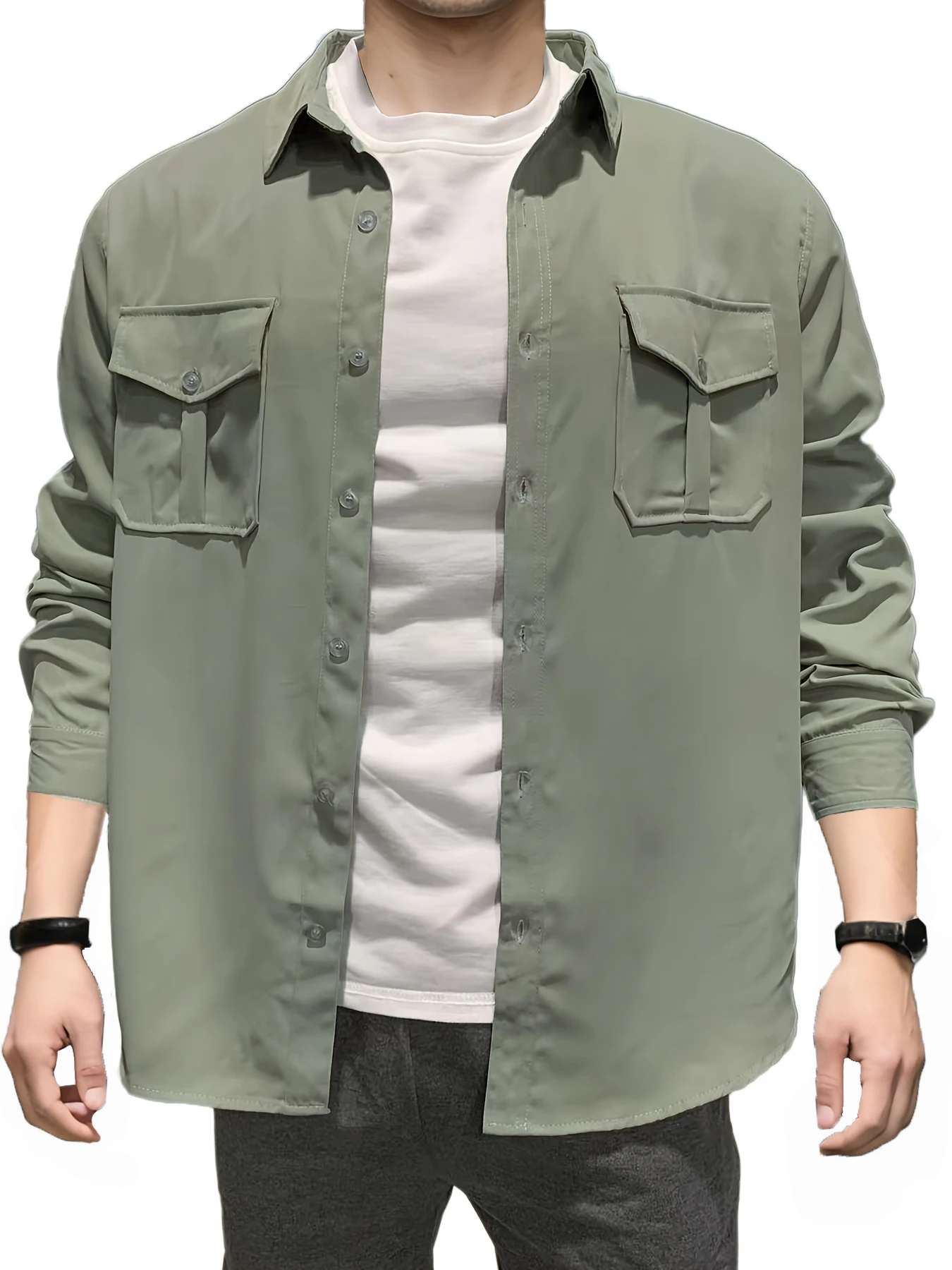 Spring/Summer European and American Men's Shirts with Multiple Pockets, Casual Slim Fit, Long sleeved Workwear Top