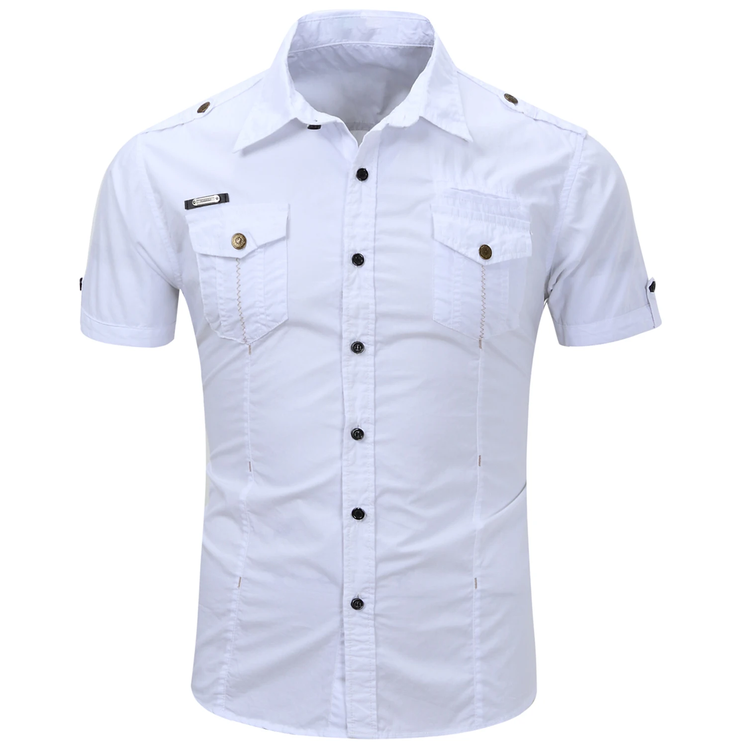 New Fashion 2025 Men's Casual 100% Cotton Military Tactical Shirt Summer Short Sleeve Solid Color Cargo Work Shirts with Pocket