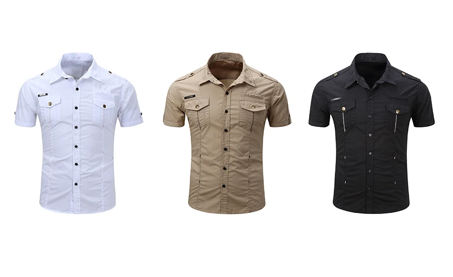 New Fashion 2025 Men's Casual 100% Cotton Military Tactical Shirt Summer Short Sleeve Solid Color Cargo Work Shirts with Pocket New Fashion 2025 Men's Casual 100% Cotton Military Tactical Shirt Summer Short Sleeve Solid Color Cargo Work Shirts with Pocket
