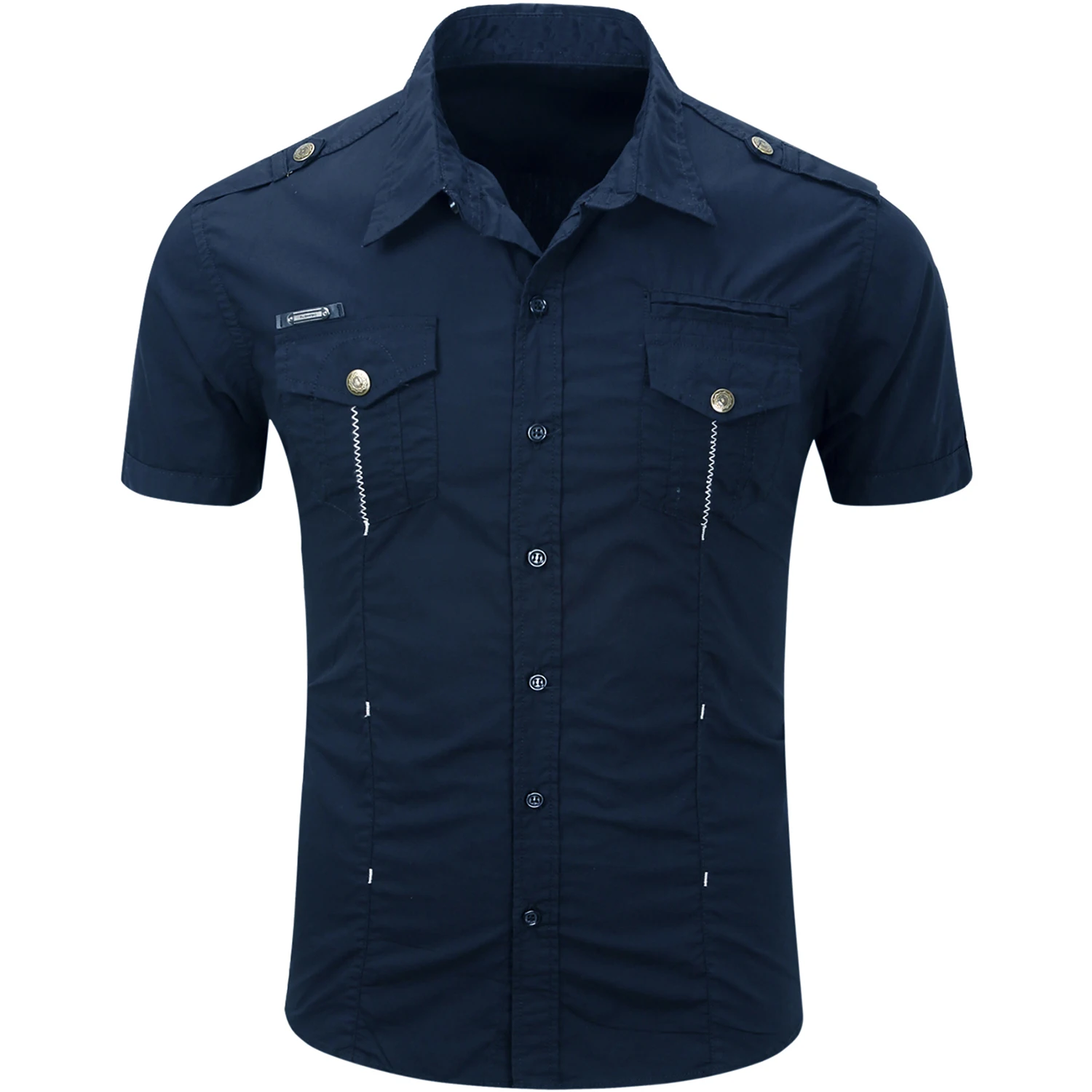 New Fashion 2025 Men's Casual 100% Cotton Military Tactical Shirt Summer Short Sleeve Solid Color Cargo Work Shirts with Pocket