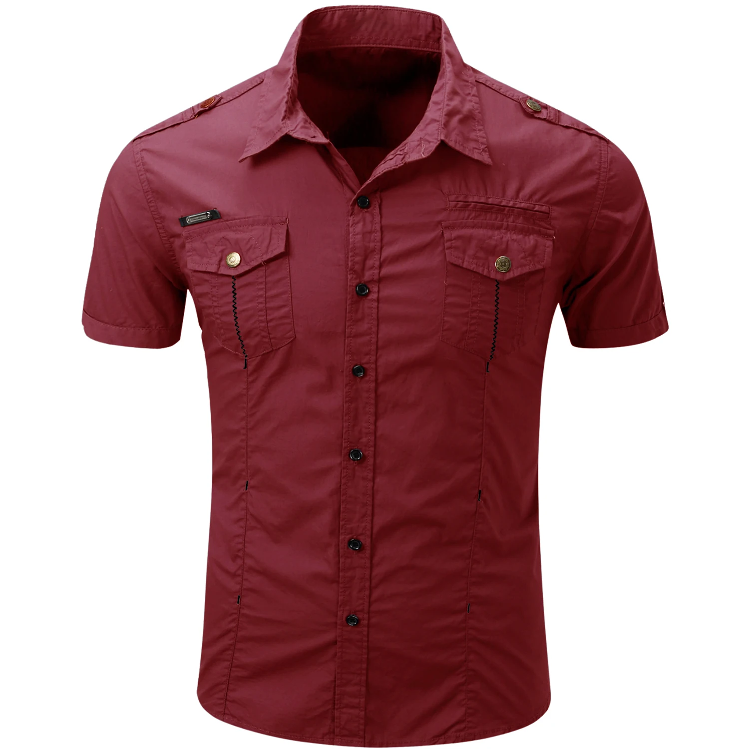 New Fashion 2025 Men's Casual 100% Cotton Military Tactical Shirt Summer Short Sleeve Solid Color Cargo Work Shirts with Pocket