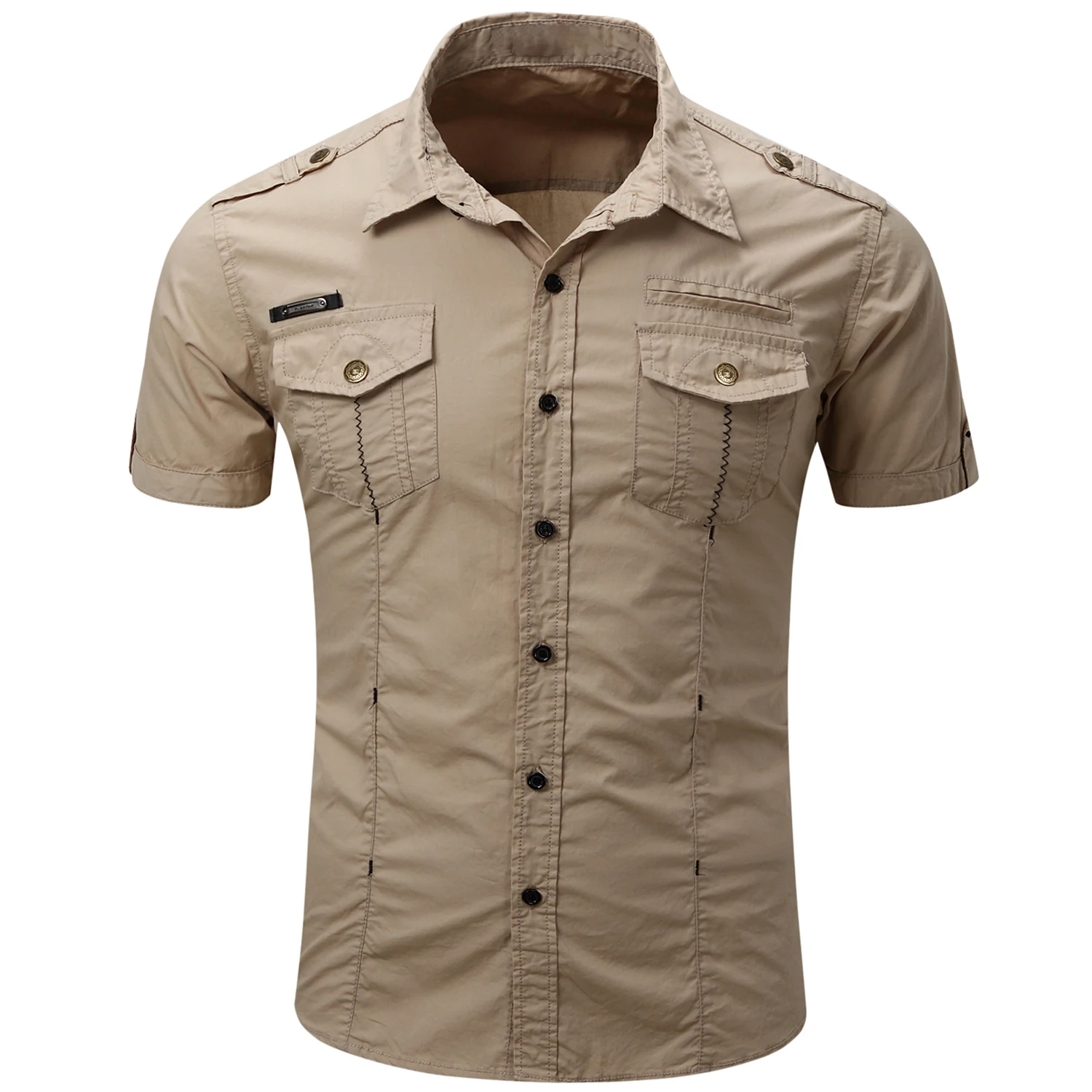 New Fashion 2025 Men's Casual 100% Cotton Military Tactical Shirt Summer Short Sleeve Solid Color Cargo Work Shirts with Pocket New Fashion 2025 Men's Casual 100% Cotton Military Tactical Shirt Summer Short Sleeve Solid Color Cargo Work Shirts with Pocket