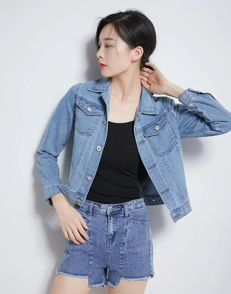 Spring Autumn New Candy Colored Denim Jacket Preppy Style Slimming Long Sleev For Women Smooths Your Silhouette Short Length Spring Autumn New Candy Colored Denim Jacket Preppy Style Slimming Long Sleev For Women Smooths Your Silhouette Short Length