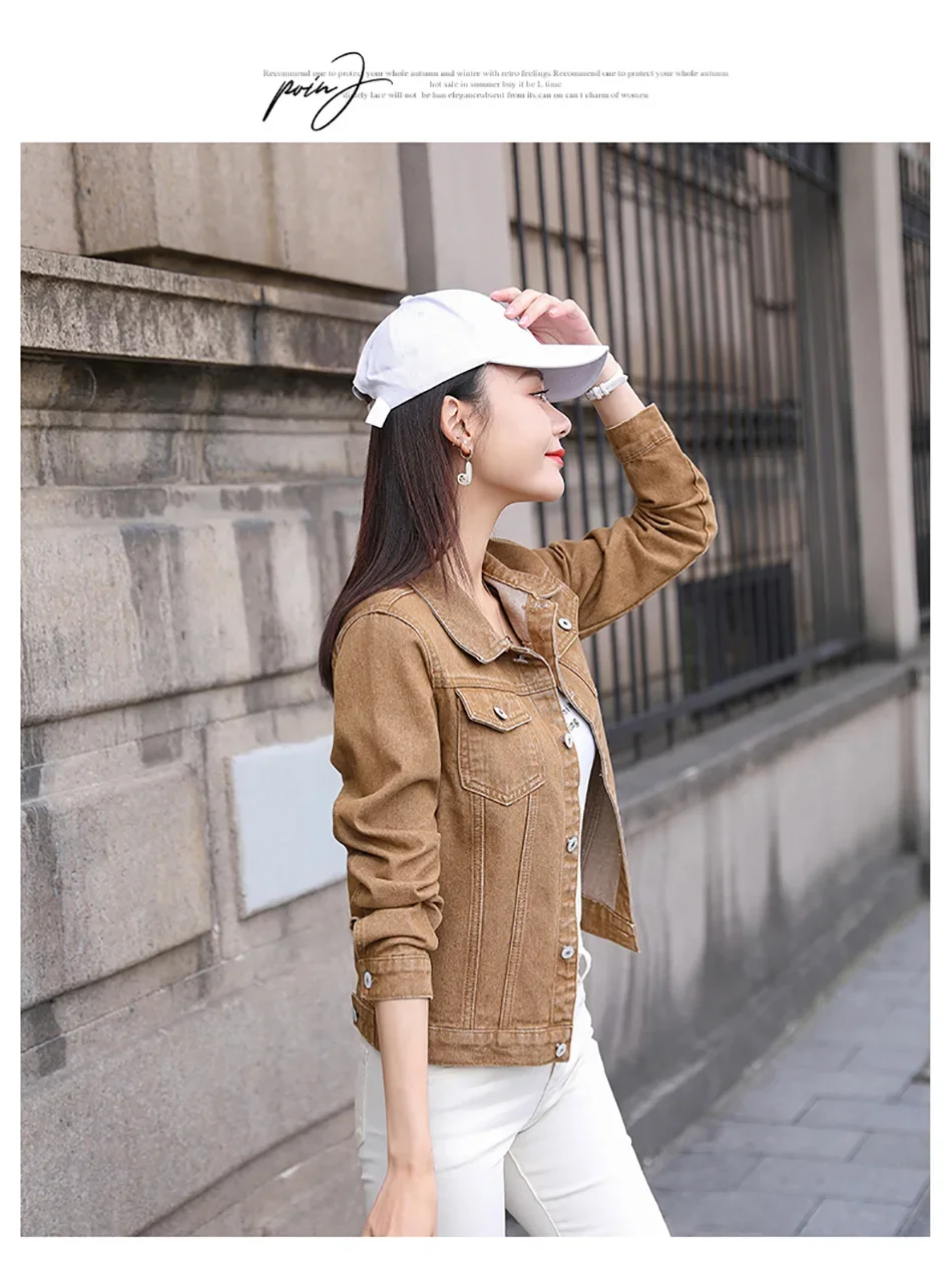 Spring Autumn New Candy Colored Denim Jacket Preppy Style Slimming Long Sleev For Women Smooths Your Silhouette Short Length Spring Autumn New Candy Colored Denim Jacket Preppy Style Slimming Long Sleev For Women Smooths Your Silhouette Short Length