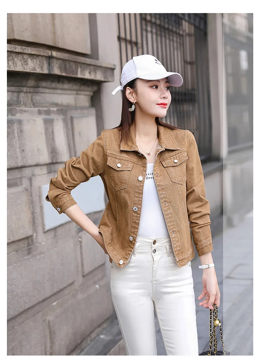 Spring Autumn New Candy Colored Denim Jacket Preppy Style Slimming Long Sleev For Women Smooths Your Silhouette Short Length Spring Autumn New Candy Colored Denim Jacket Preppy Style Slimming Long Sleev For Women Smooths Your Silhouette Short Length