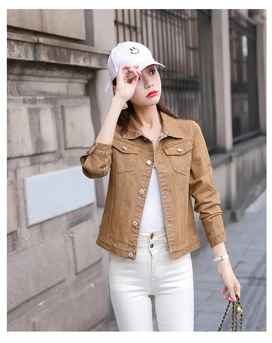 Spring Autumn New Candy Colored Denim Jacket Preppy Style Slimming Long Sleev For Women Smooths Your Silhouette Short Length Spring Autumn New Candy Colored Denim Jacket Preppy Style Slimming Long Sleev For Women Smooths Your Silhouette Short Length