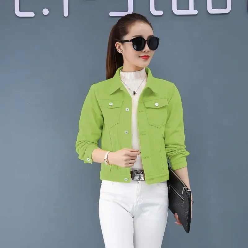 Spring Autumn New Candy Colored Denim Jacket Preppy Style Slimming Long Sleev For Women Smooths Your Silhouette Short Length Spring Autumn New Candy Colored Denim Jacket Preppy Style Slimming Long Sleev For Women Smooths Your Silhouette Short Length
