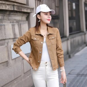 Spring Autumn New Candy Colored Denim Jacket Preppy Style Slimming Long Sleev For Women Smooths Your Silhouette Short Length