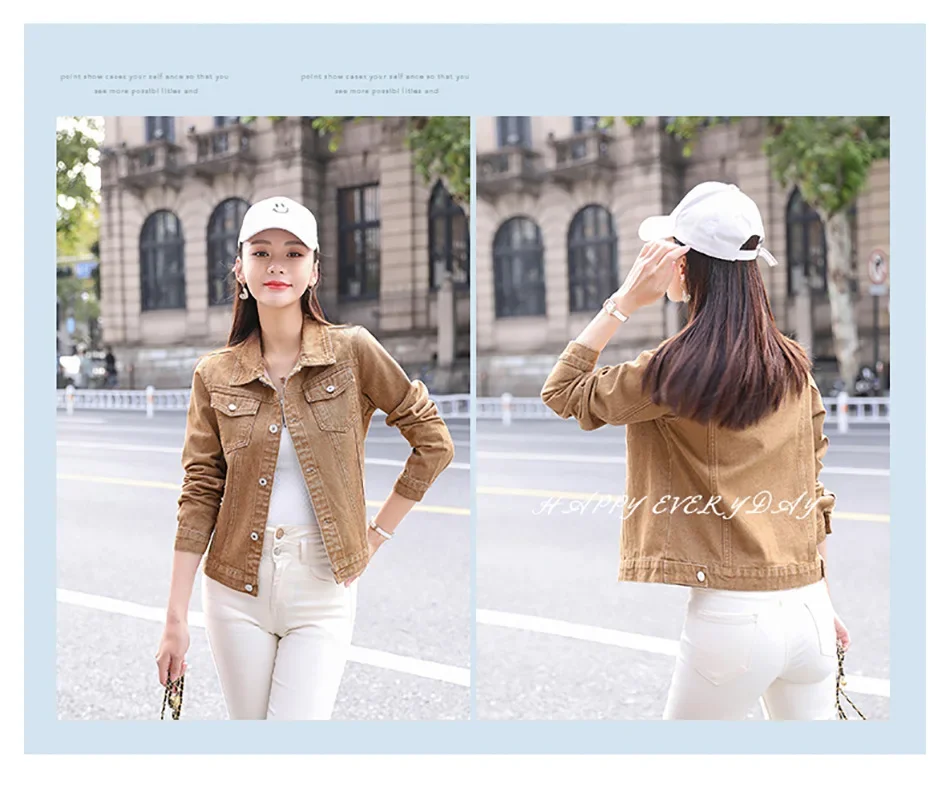 Spring Autumn New Candy Colored Denim Jacket Preppy Style Slimming Long Sleev For Women Smooths Your Silhouette Short Length Spring Autumn New Candy Colored Denim Jacket Preppy Style Slimming Long Sleev For Women Smooths Your Silhouette Short Length