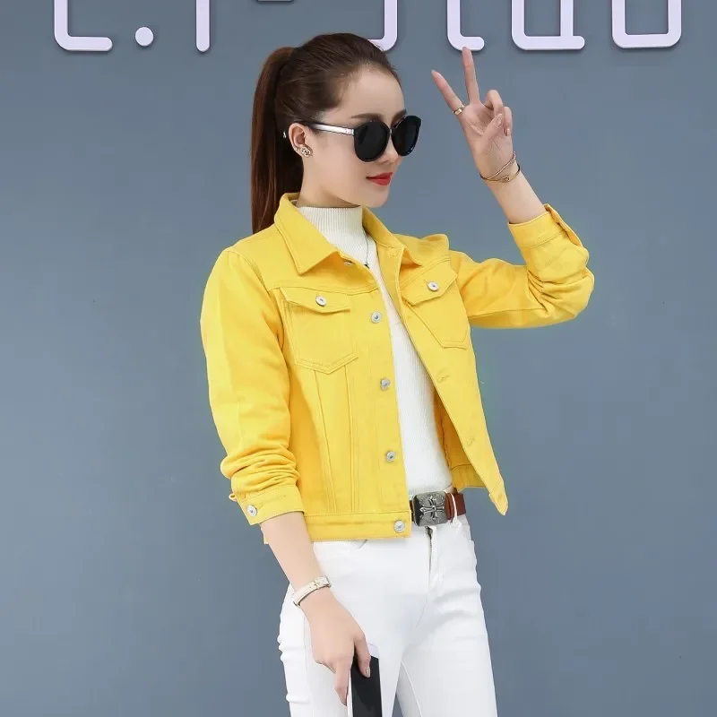 Spring Autumn New Candy Colored Denim Jacket Preppy Style Slimming Long Sleev For Women Smooths Your Silhouette Short Length Spring Autumn New Candy Colored Denim Jacket Preppy Style Slimming Long Sleev For Women Smooths Your Silhouette Short Length