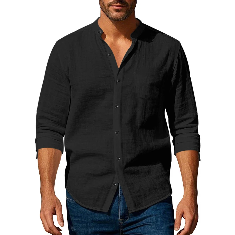 New Men's Long Sleeve Stand Collar Shirts Cotton Men's Casual T-Shirt Casual Regular Fit Breathable Streetwear Lightweight Tops New Men's Long Sleeve Stand Collar Shirts Cotton Men's Casual T-Shirt Casual Regular Fit Breathable Streetwear Lightweight Tops