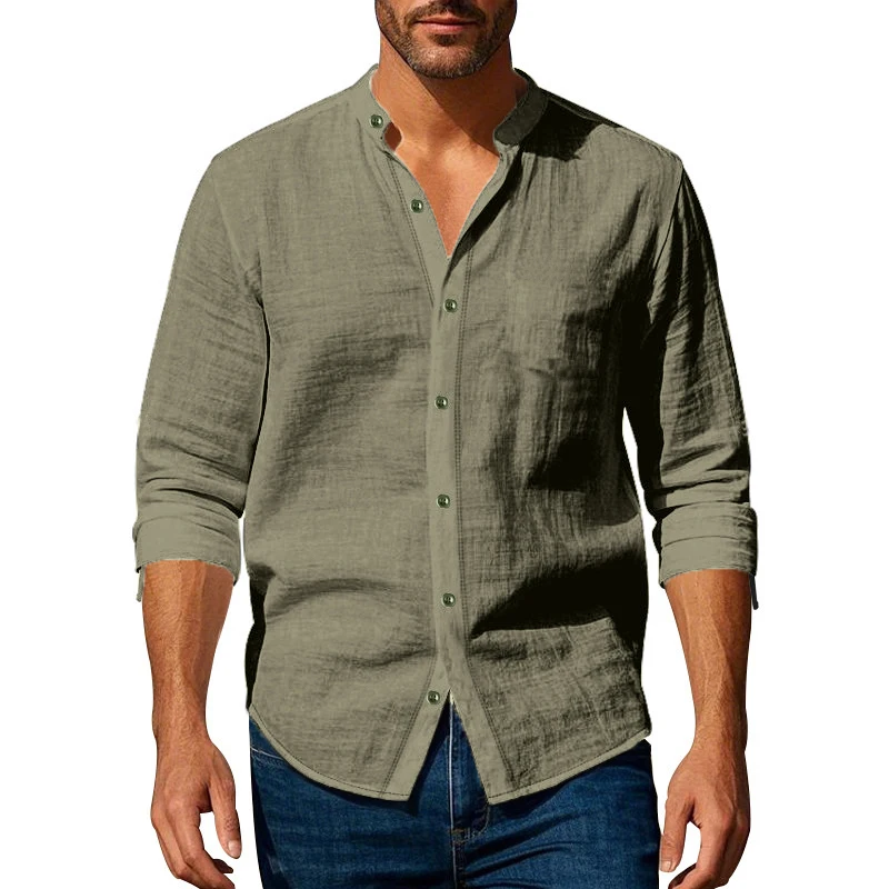New Men's Long Sleeve Stand Collar Shirts Cotton Men's Casual T-Shirt Casual Regular Fit Breathable Streetwear Lightweight Tops New Men's Long Sleeve Stand Collar Shirts Cotton Men's Casual T-Shirt Casual Regular Fit Breathable Streetwear Lightweight Tops