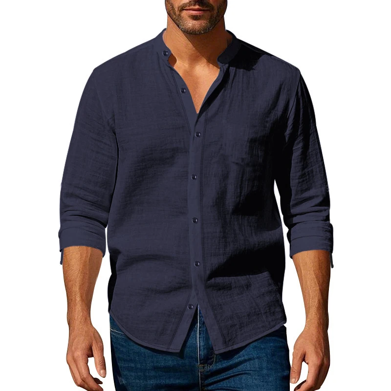 New Men's Long Sleeve Stand Collar Shirts Cotton Men's Casual T-Shirt Casual Regular Fit Breathable Streetwear Lightweight Tops New Men's Long Sleeve Stand Collar Shirts Cotton Men's Casual T-Shirt Casual Regular Fit Breathable Streetwear Lightweight Tops