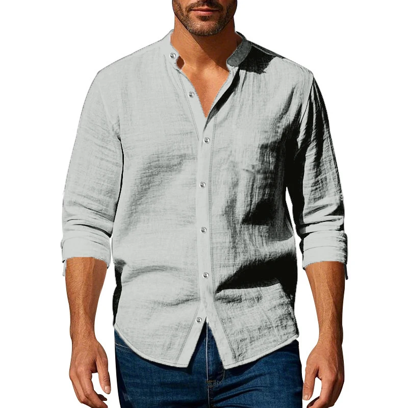 New Men's Long Sleeve Stand Collar Shirts Cotton Men's Casual T-Shirt Casual Regular Fit Breathable Streetwear Lightweight Tops New Men's Long Sleeve Stand Collar Shirts Cotton Men's Casual T-Shirt Casual Regular Fit Breathable Streetwear Lightweight Tops