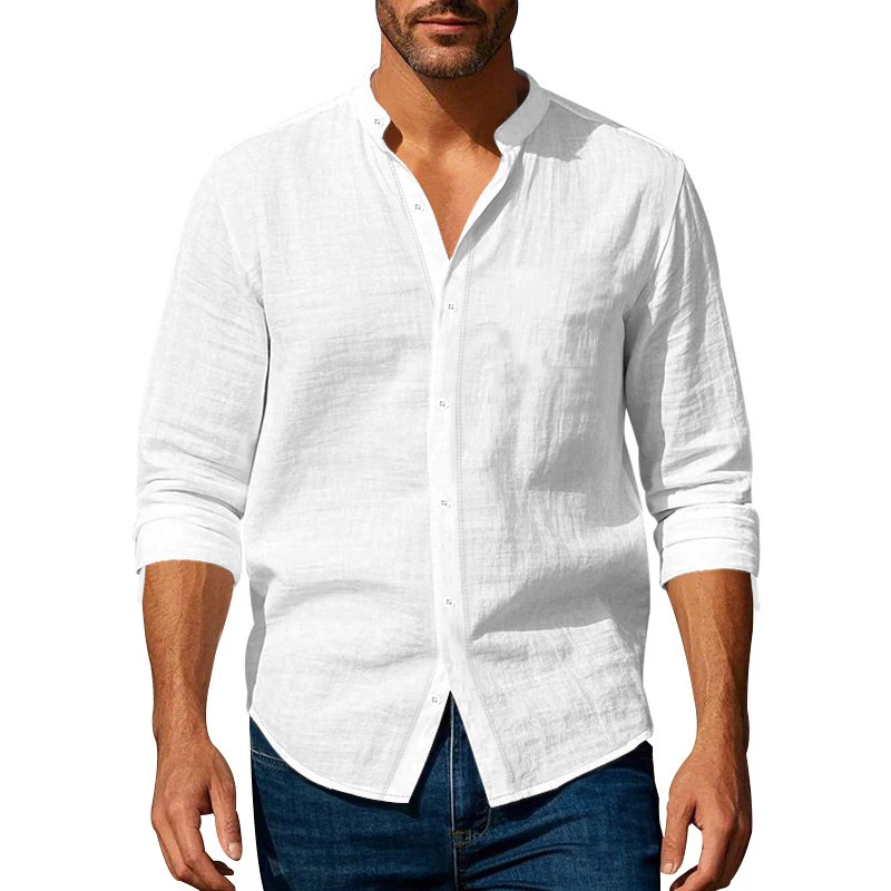 New Men's Long Sleeve Stand Collar Shirts Cotton Men's Casual T-Shirt Casual Regular Fit Breathable Streetwear Lightweight Tops New Men's Long Sleeve Stand Collar Shirts Cotton Men's Casual T-Shirt Casual Regular Fit Breathable Streetwear Lightweight Tops