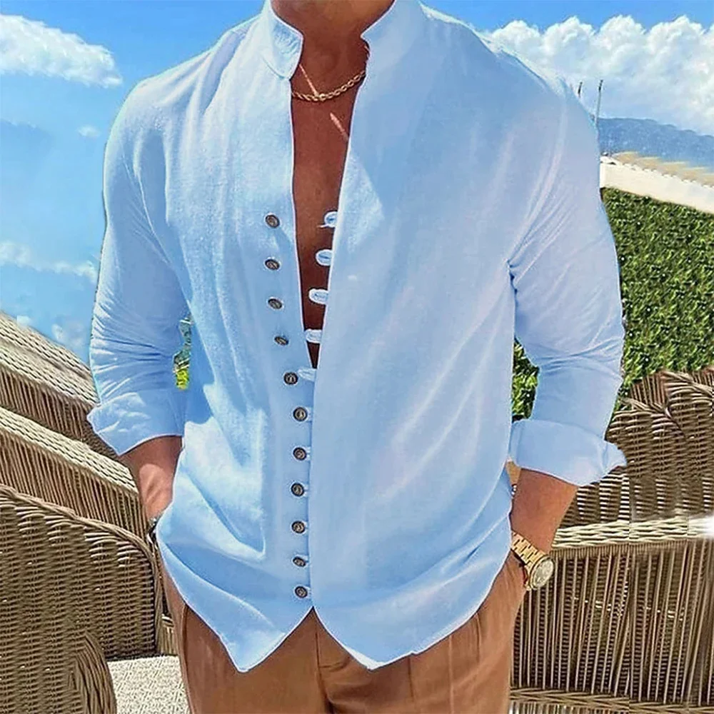 Spring and Autumn Cotton Linen Shirt Men Hot Sale Men's Long-Sleeved Shirts Solid Color Button Up Casual Style Plus Size Spring and Autumn Cotton Linen Shirt Men Hot Sale Men's Long-Sleeved Shirts Solid Color Button Up Casual Style Plus Size