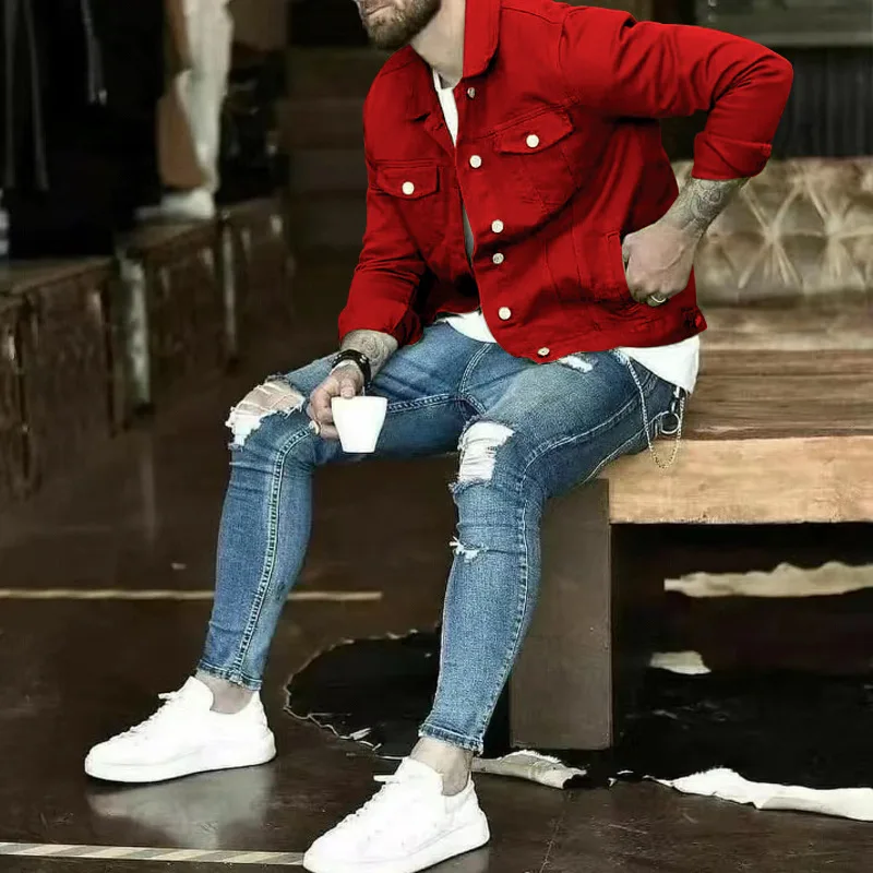 2025 New Men's Fashion Casual Jacket Washed Denim Top Autumn Loose Large Size Denim Jacket Men Jacket 2025 New Men's Fashion Casual Jacket Washed Denim Top Autumn Loose Large Size Denim Jacket Men Jacket
