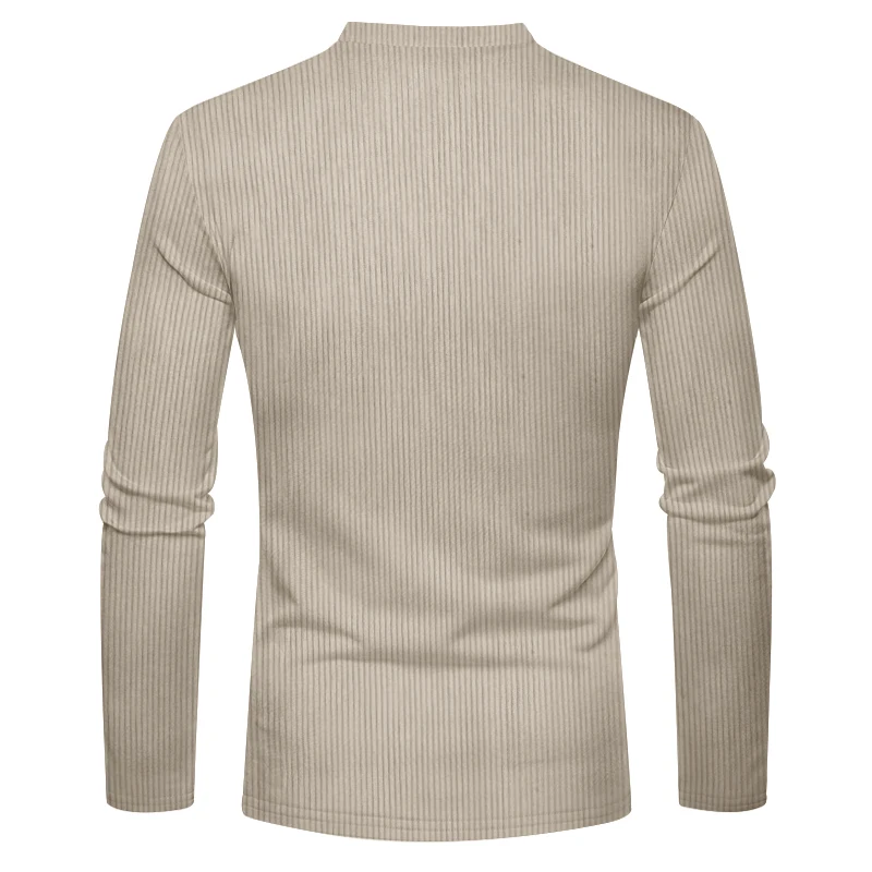 2024 Spring and Autumn New Cross-border Men's Independent Station Corduroy Casual Henry Slim Solid Color Long Sleeve T-Shirt