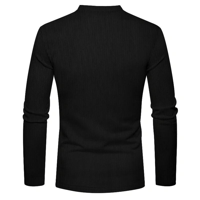 2024 Spring and Autumn New Cross-border Men's Independent Station Corduroy Casual Henry Slim Solid Color Long Sleeve T-Shirt