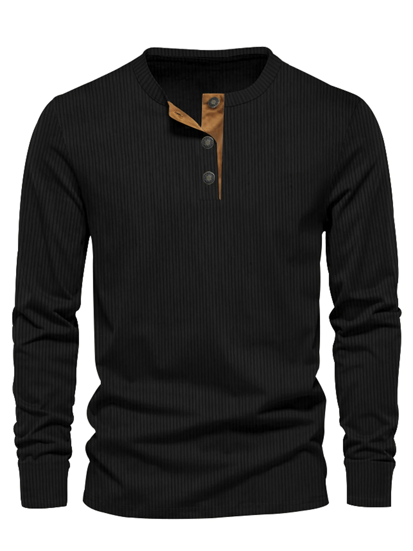 2024 Spring and Autumn New Cross-border Men's Independent Station Corduroy Casual Henry Slim Solid Color Long Sleeve T-Shirt