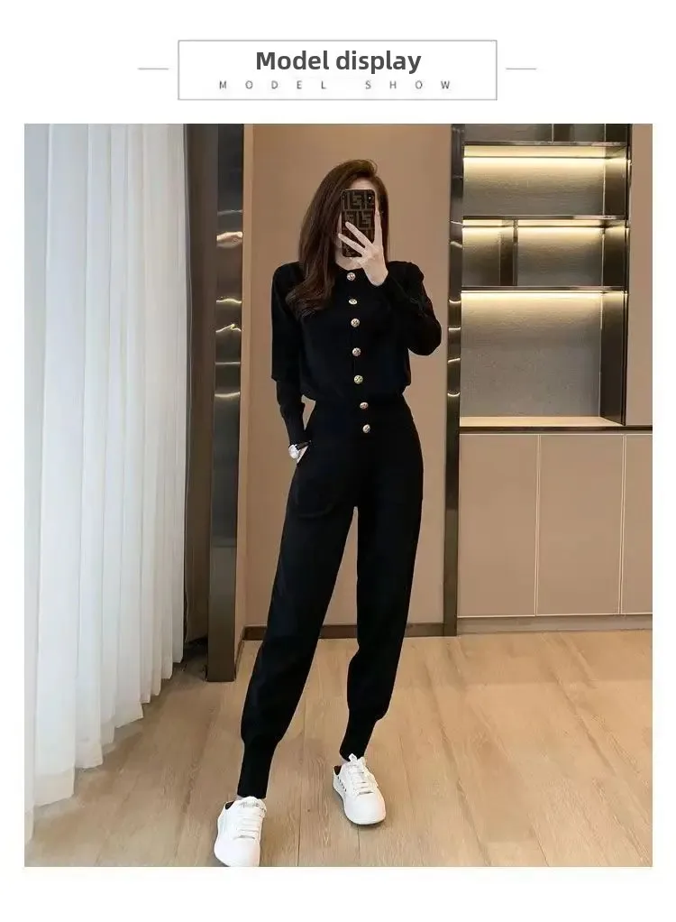 Elegant Fashionable Women's Autumn New Korean Version Slimming Stylish Black Casual Sportswear 2-Piece Set Trendy Elegant Fashionable Women's Autumn New Korean Version Slimming Stylish Black Casual Sportswear 2-Piece Set Trendy