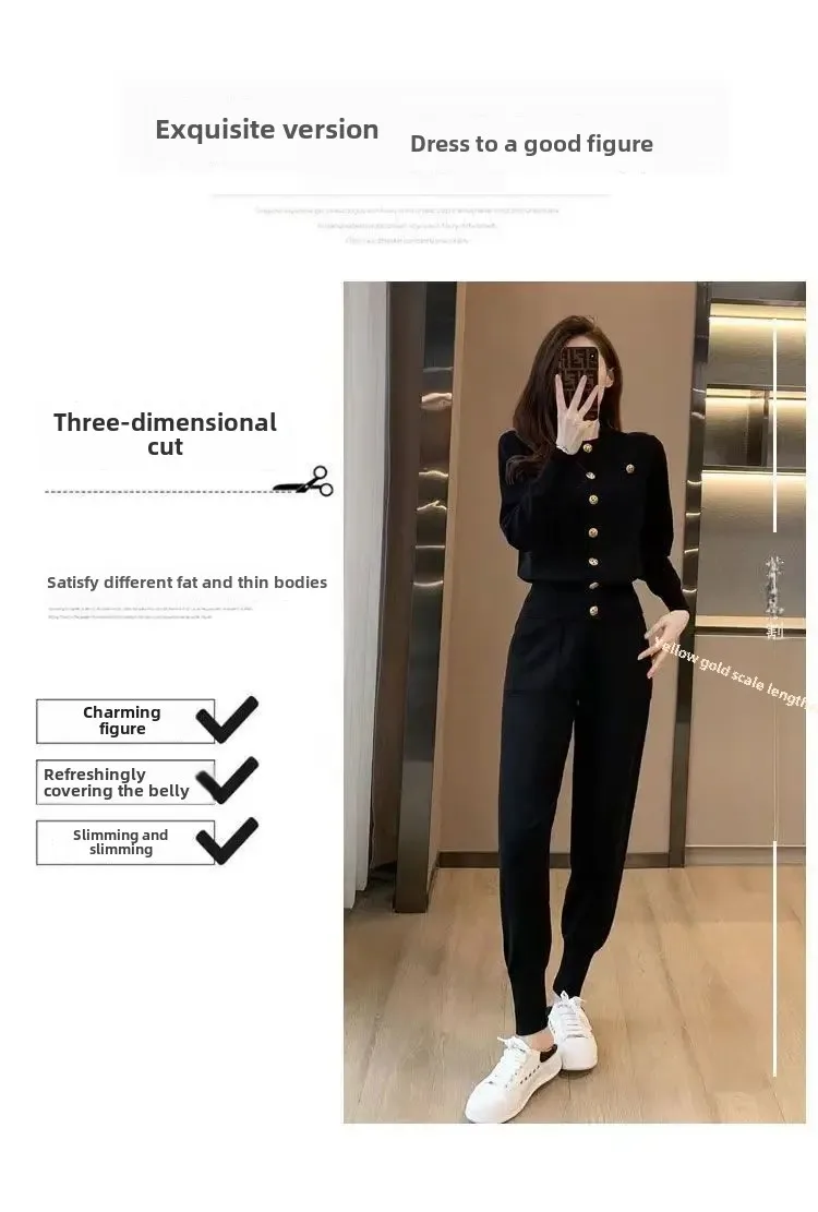 Elegant Fashionable Women's Autumn New Korean Version Slimming Stylish Black Casual Sportswear 2-Piece Set Trendy Elegant Fashionable Women's Autumn New Korean Version Slimming Stylish Black Casual Sportswear 2-Piece Set Trendy