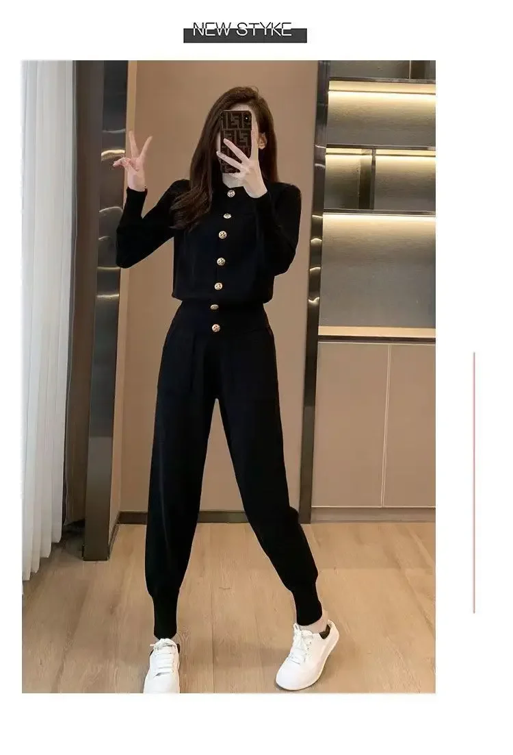 Elegant Fashionable Women's Autumn New Korean Version Slimming Stylish Black Casual Sportswear 2-Piece Set Trendy Elegant Fashionable Women's Autumn New Korean Version Slimming Stylish Black Casual Sportswear 2-Piece Set Trendy