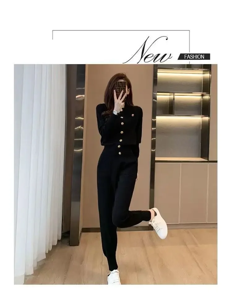 Elegant Fashionable Women's Autumn New Korean Version Slimming Stylish Black Casual Sportswear 2-Piece Set Trendy Elegant Fashionable Women's Autumn New Korean Version Slimming Stylish Black Casual Sportswear 2-Piece Set Trendy