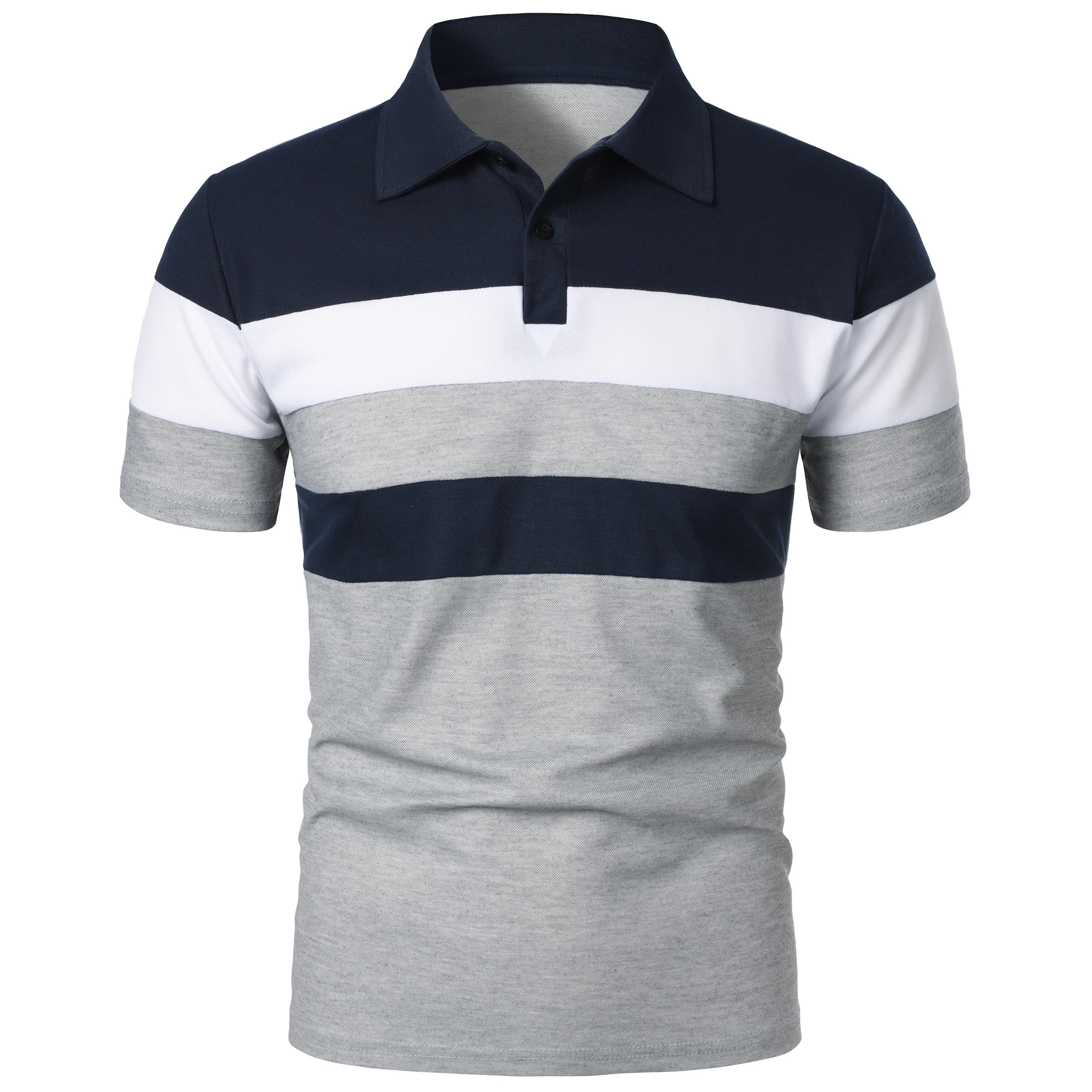 Men's short sleeve chest three stripes color matching fashion with men's lapel short sleeve men's fashion casual top T-shirt