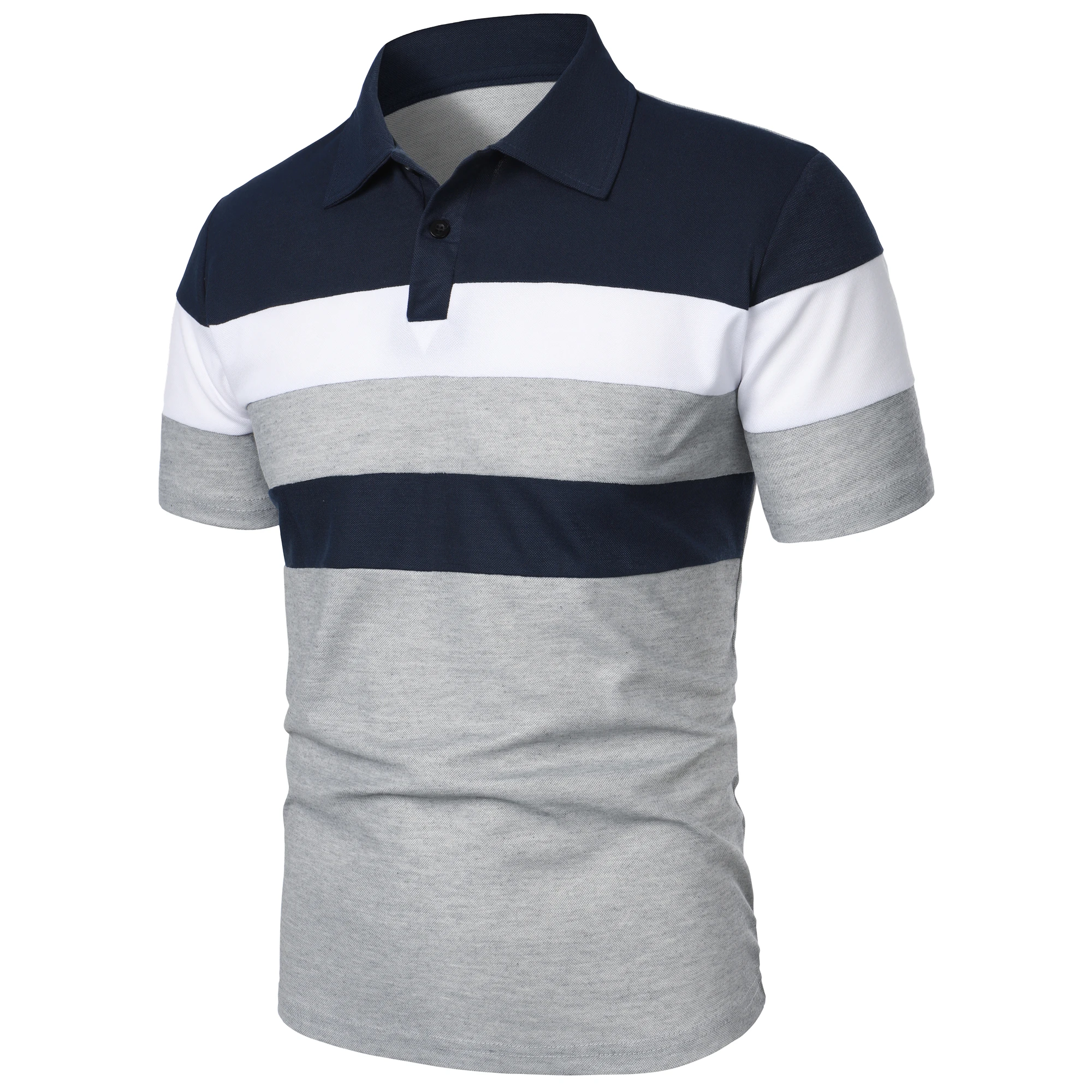 Men's short sleeve chest three stripes color matching fashion with men's lapel short sleeve men's fashion casual top T-shirt
